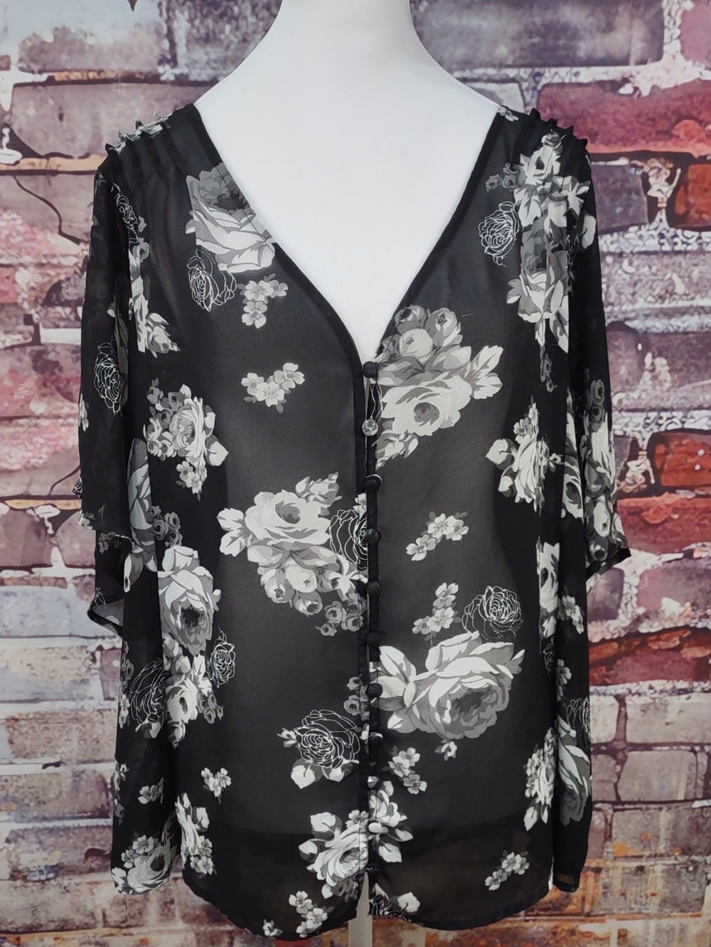 Torrid Semi-Sheer V-Neck Floral Button-Front Blouse